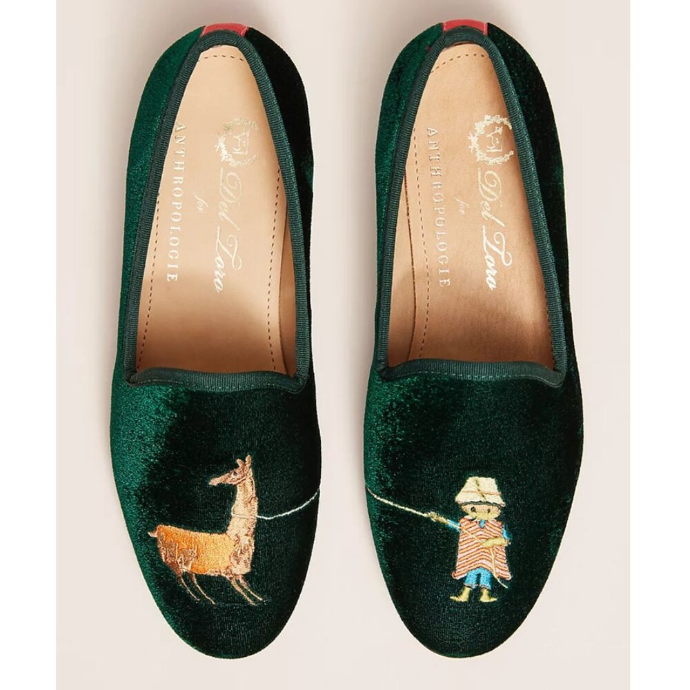 Anthropologie Del Toro Velvet Llama Flats Loafers 7.5